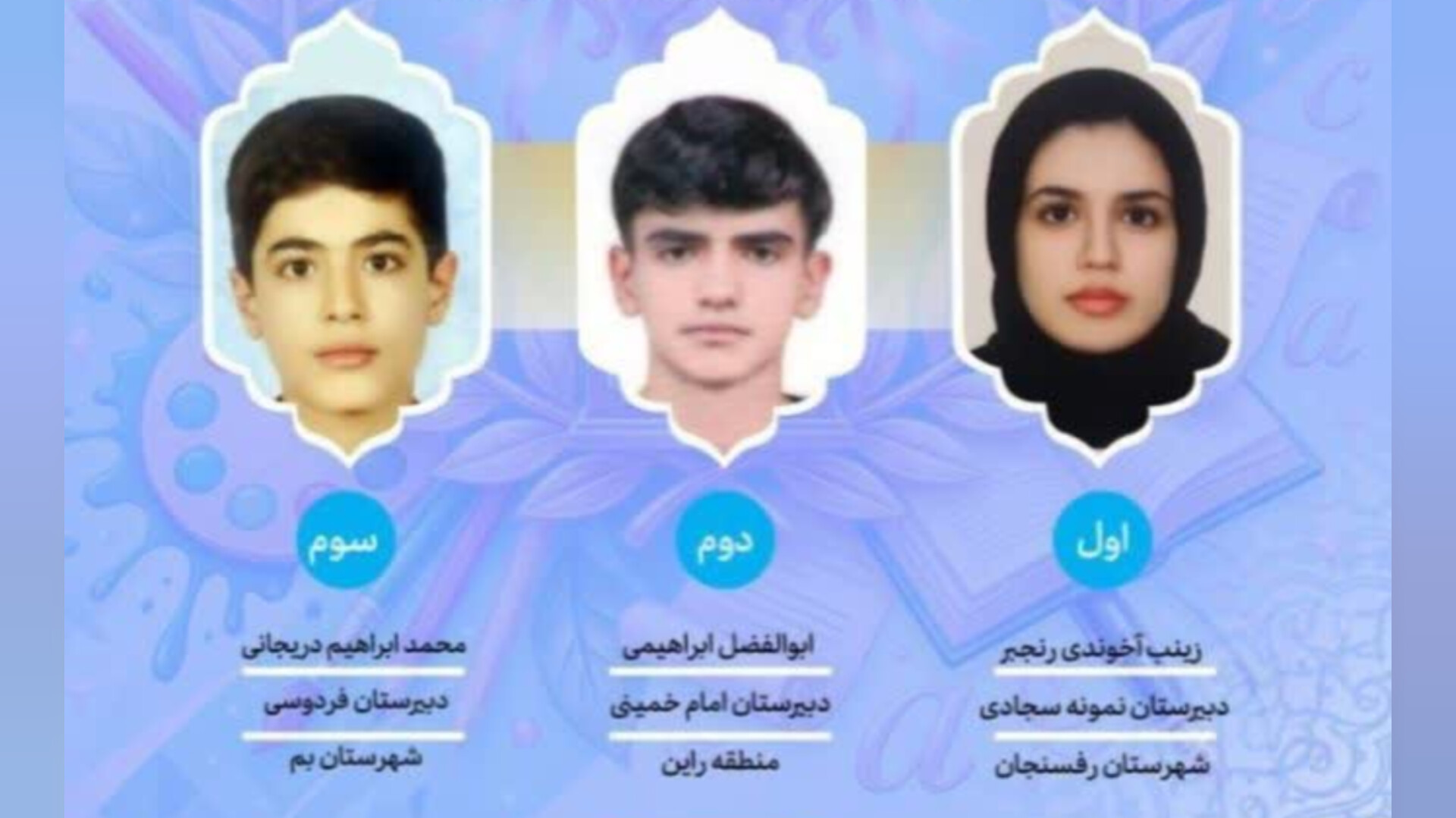 افتخارآفرینی دانش‌آموز رفسنجانی در مسابقات استانی تهیه پوستر